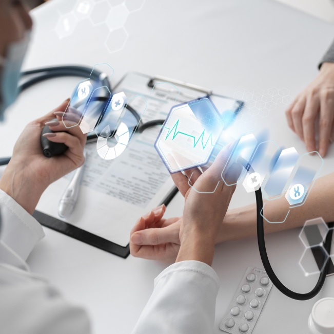 Doctor taking blood pressure