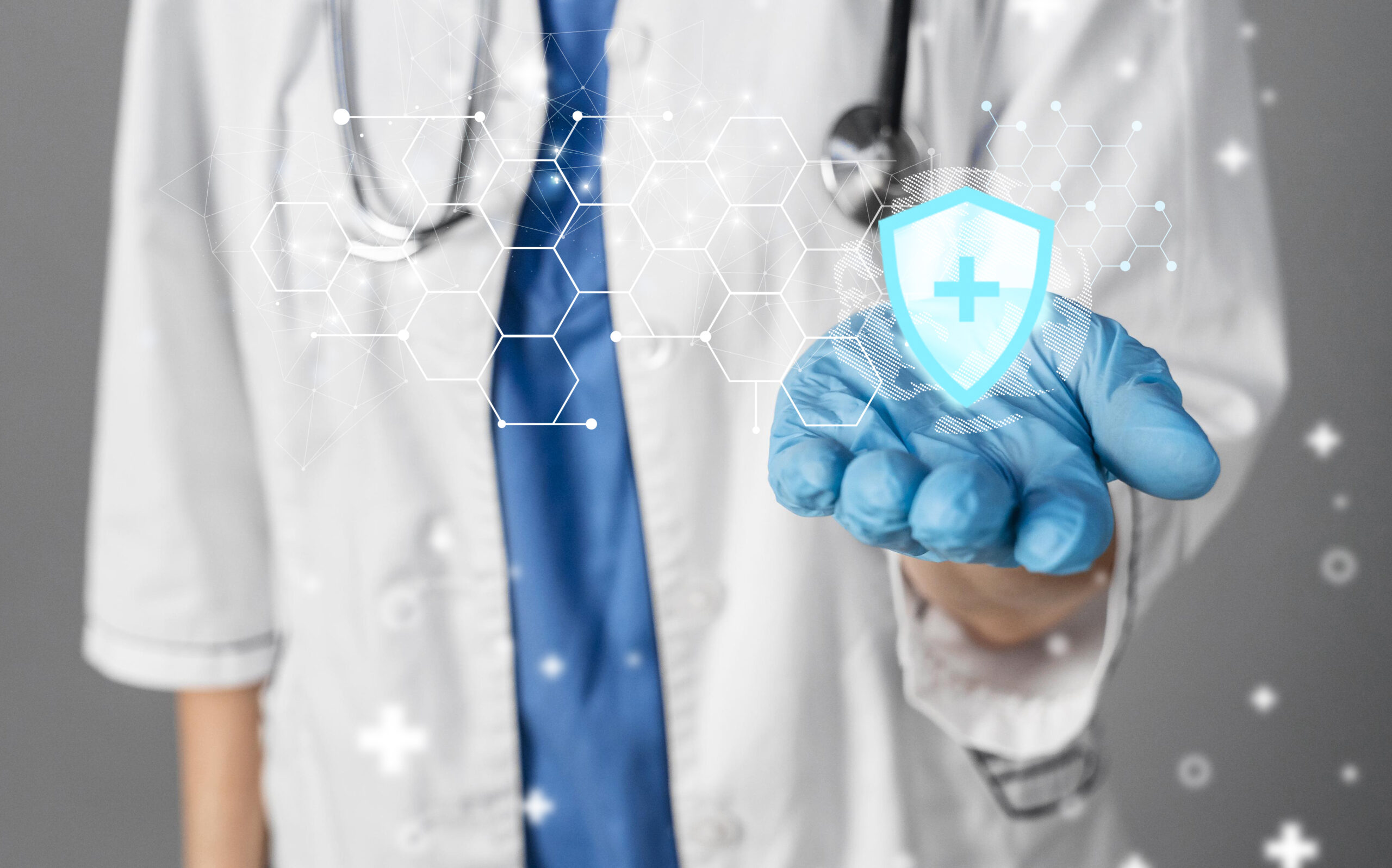 Doctor holding a digital medical shield symbolizing regulatory-grade medical AI.