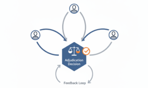 Workflow diagram of AI evaluation disagreement resolution.