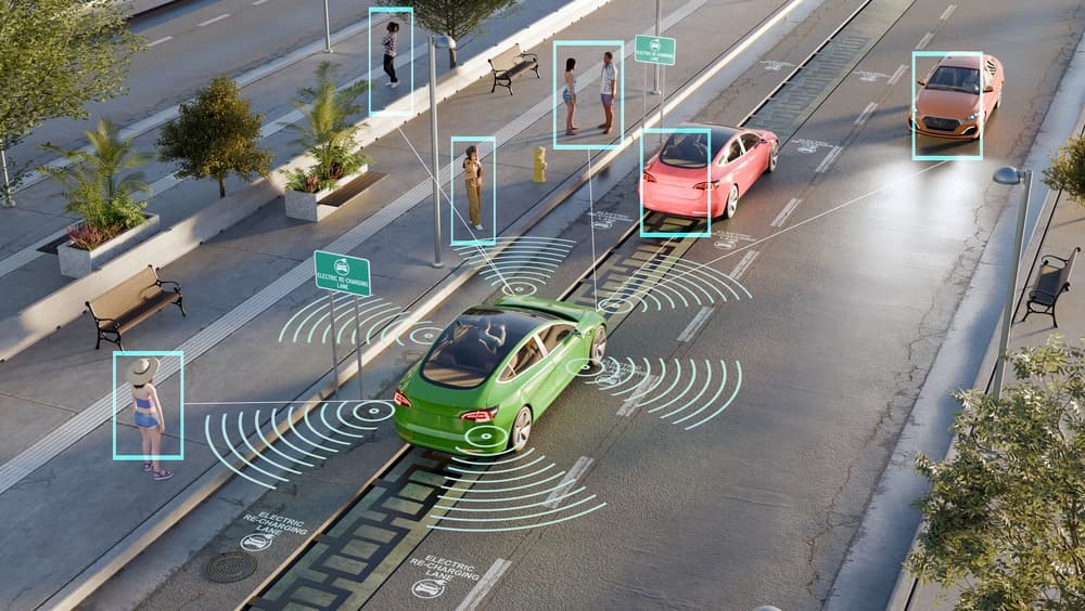 3D render of a conceptual autonomous driving of vehicles