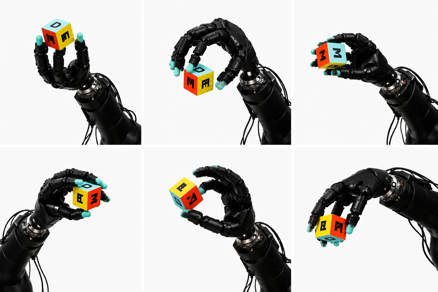 Multi-fingered robotic hand performing in-hand object rotation.