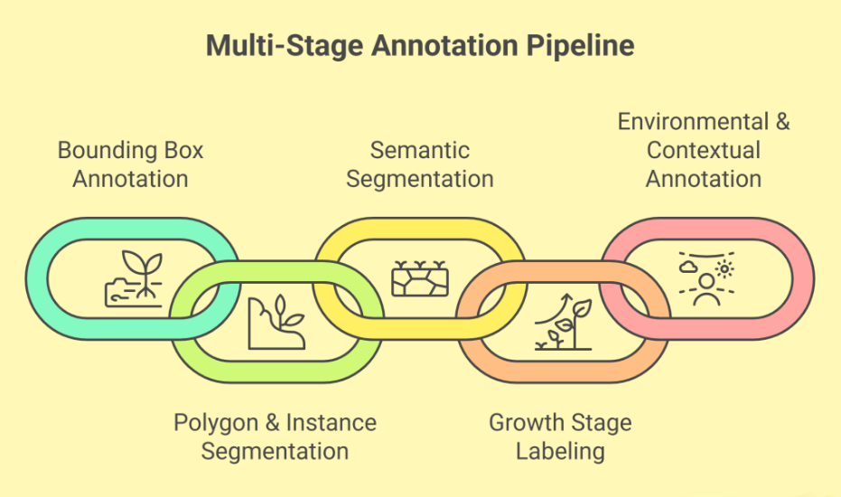 Multi-stage crop annotation pipeline for precision spraying systems