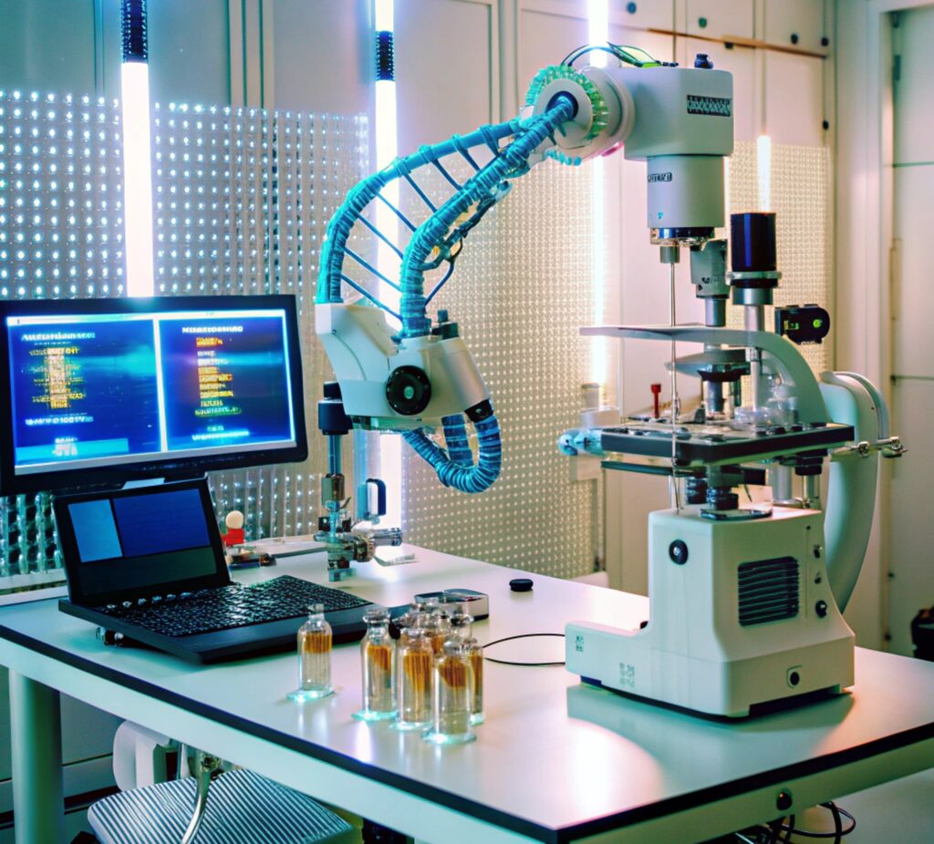 Robotic laboratory workstation with an automated microscope, robotic arm, and computer system supporting AI-driven scientific research