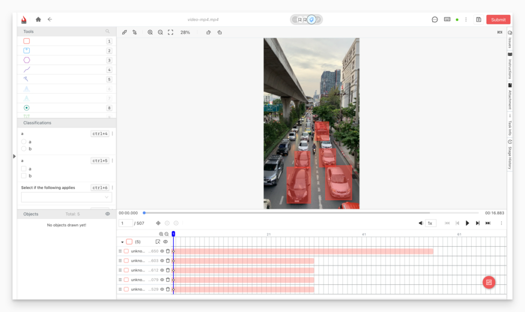 Video annotation showing frame-level object tracking and spatiotemporal consistency across a video sequence.
