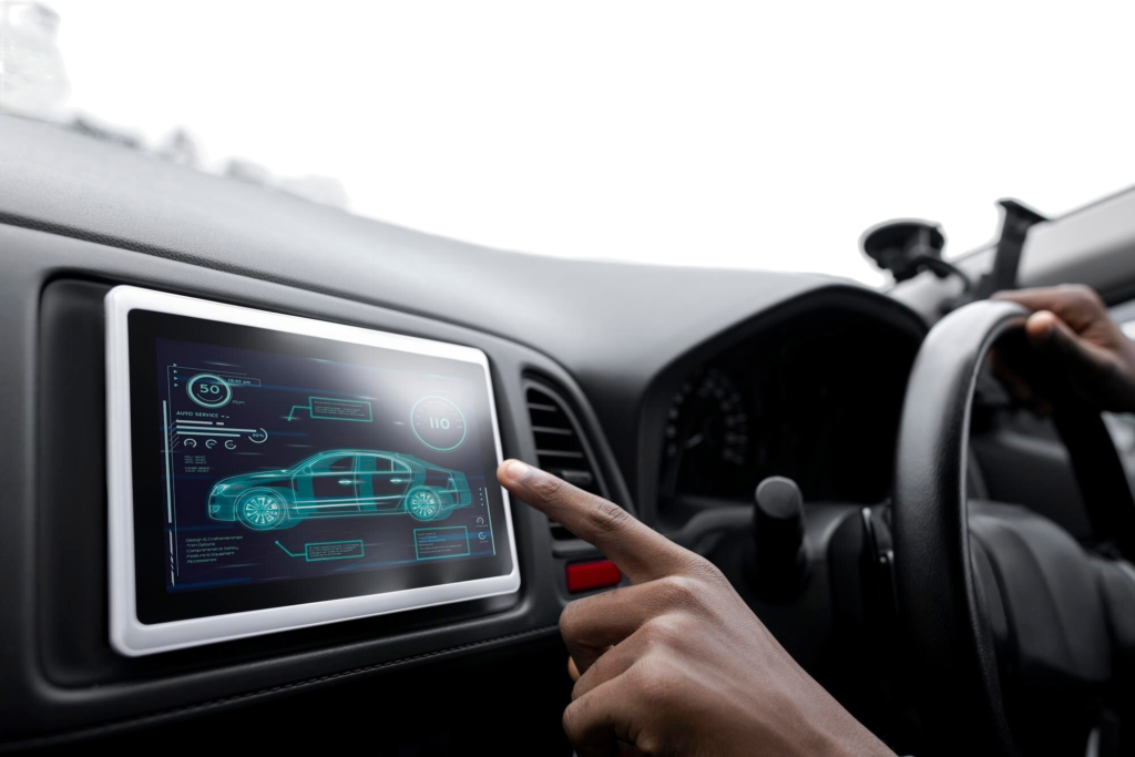 In-vehicle sensor dashboard showing real-time autonomous driving data