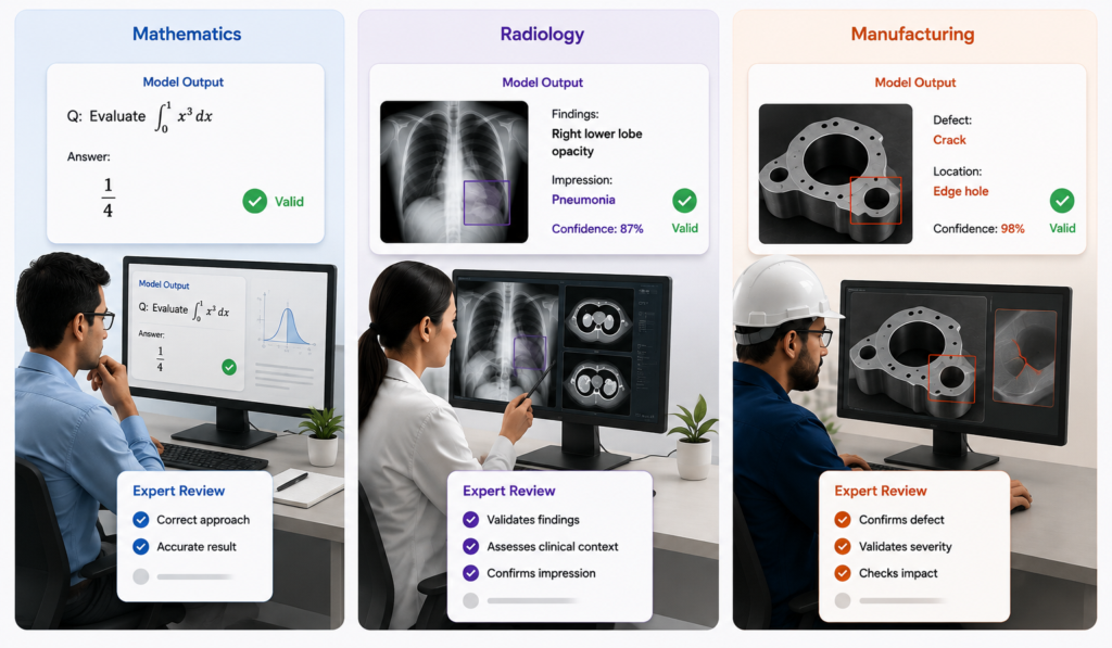 Domain experts validate AI model outputs across industries.