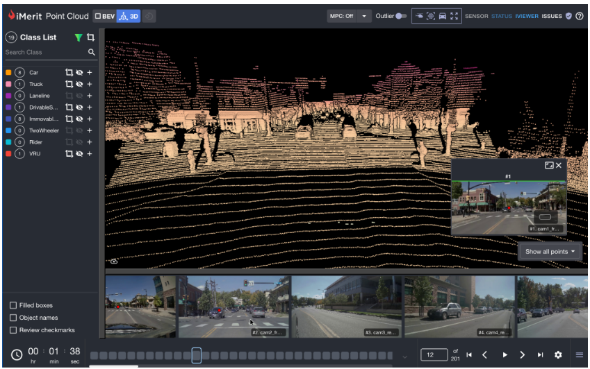 Ango Hub interface showing 3D point cloud annotation and multi-sensor data review