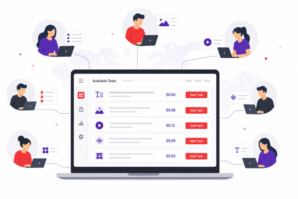 Crowdsourcing platform connecting remote workers to digital tasks through an online task marketplace.